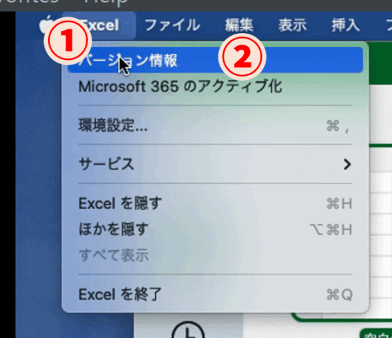 バージョン情報（Microsoft Excelについて）