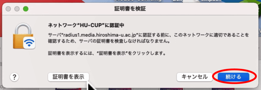証明書確認と接続完了