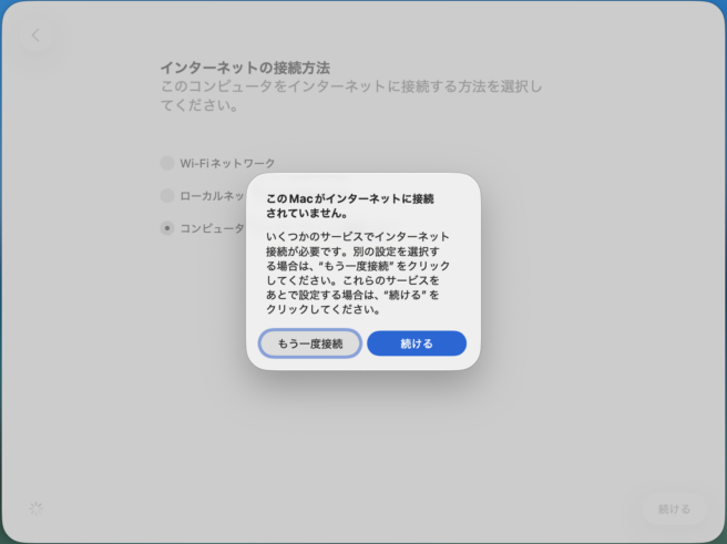 インターネットに接続しない確認の画面